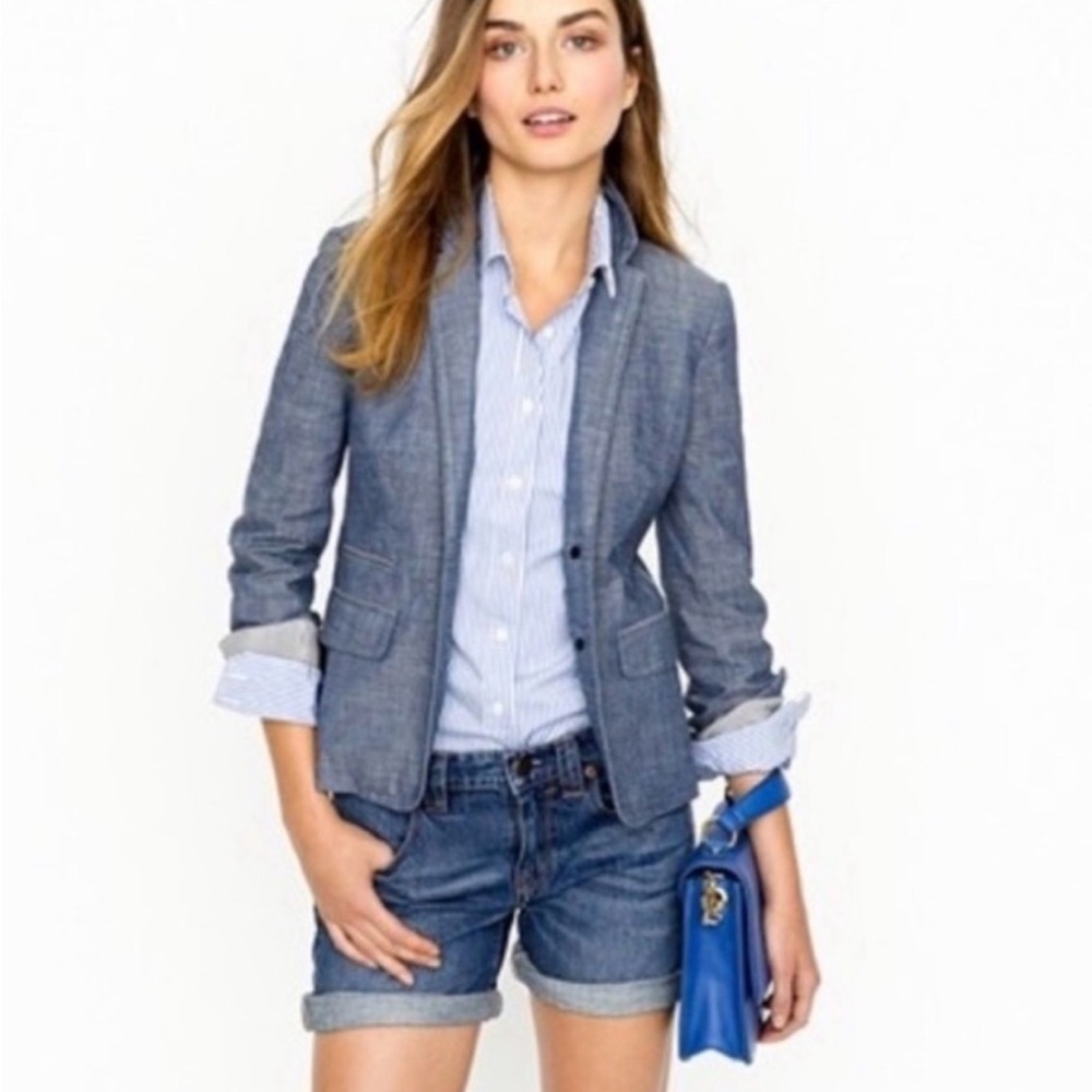 J.Crew Schoolboy Blue Chambray Cotton Blazer Jacket Women’s Size S Oversized